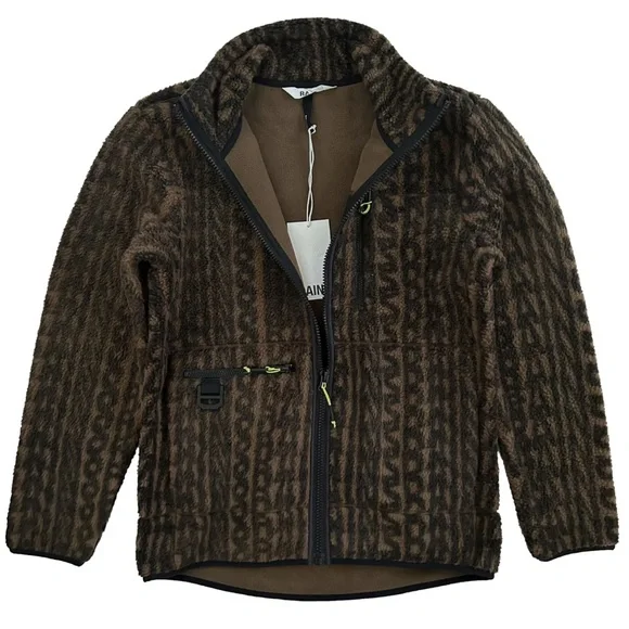 RAINS Heavy Fleece Monogram Jacket in Brown NWT Unisex Oversized W:M/L or M: S/M - Picture 2 of 13